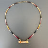 Multicolor sapphire necklace with pink lemurian horizontal connector