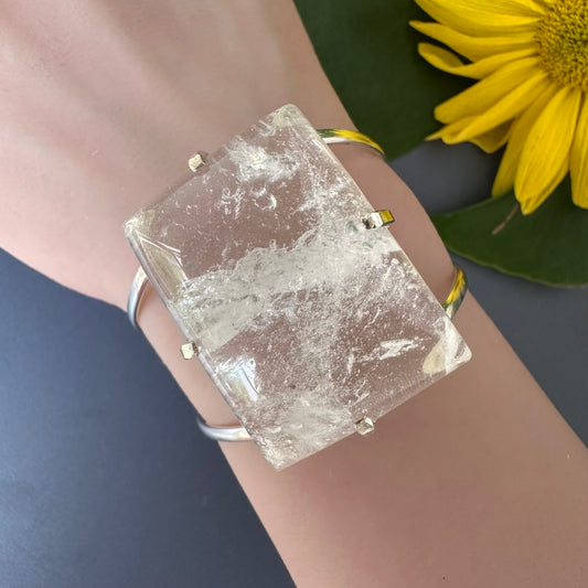 Clear crystal rectangle cuff bracelet
