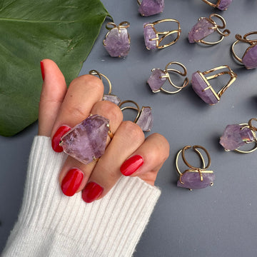 Freeform faceted purple amethyst ring