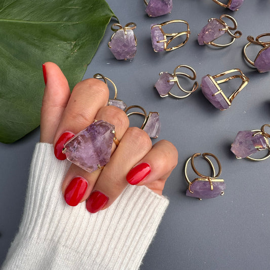 Freeform faceted purple amethyst ring