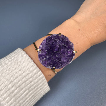 Druzy amethyst crystal cluster cuff bracelet