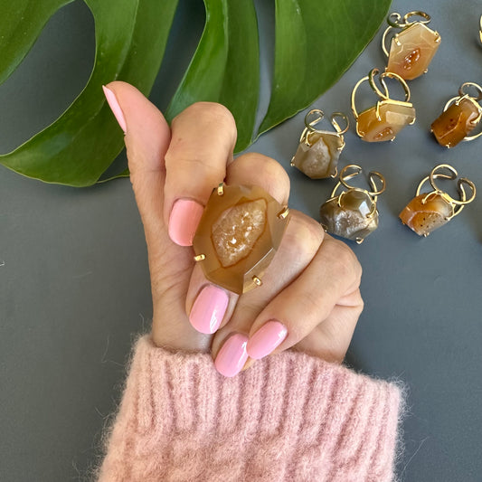 Freeform faceted gold geode ring