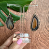 Brown agate slice hook drop earrings