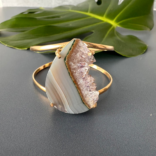 Teardrop amethyst crystals slice cuff bracelet