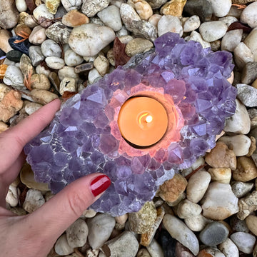 Druzy amethyst tea light candle holder