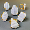 Blue lace agate mixed-shape cabochon rings