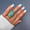 Green quartz oval cabochon ring