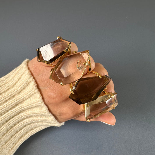 Chunky freeform faceted smoky quartz statement ring