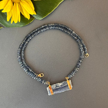 Blue kyanite connector beaded necklace