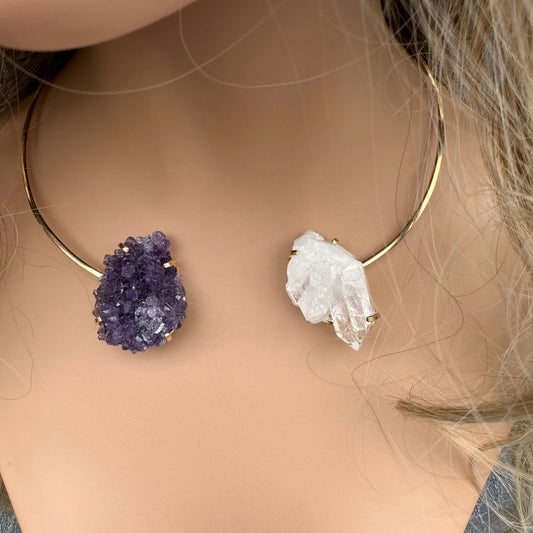 Rosette amethyst & crystal cluster choker