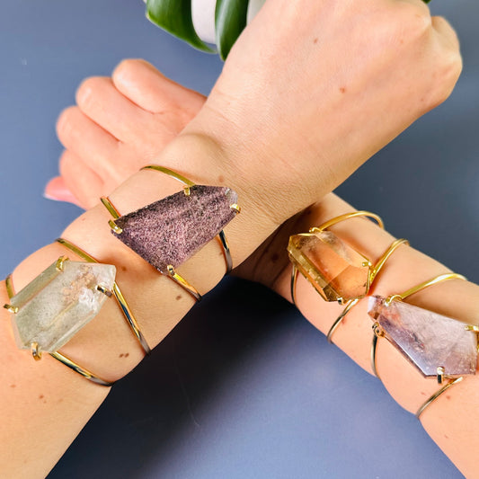 Chunky freeform faceted garden quartz statement cuff bracelet