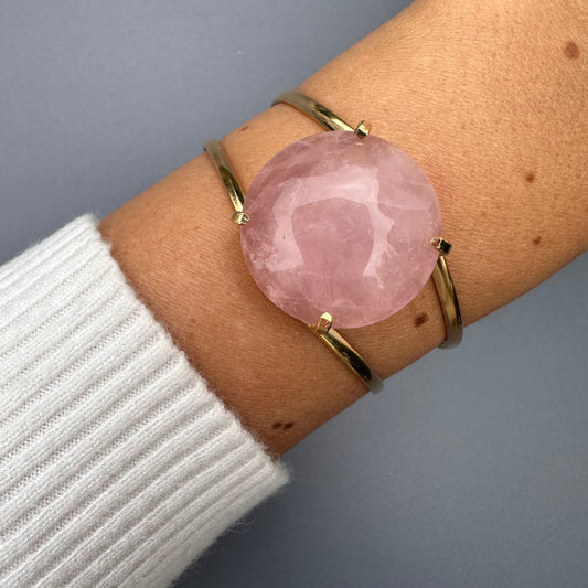 Rose quartz round cuff bracelet