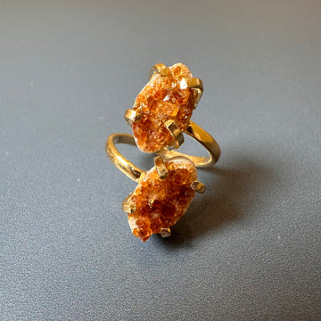 Dual oval citrine druzy cluster ring
