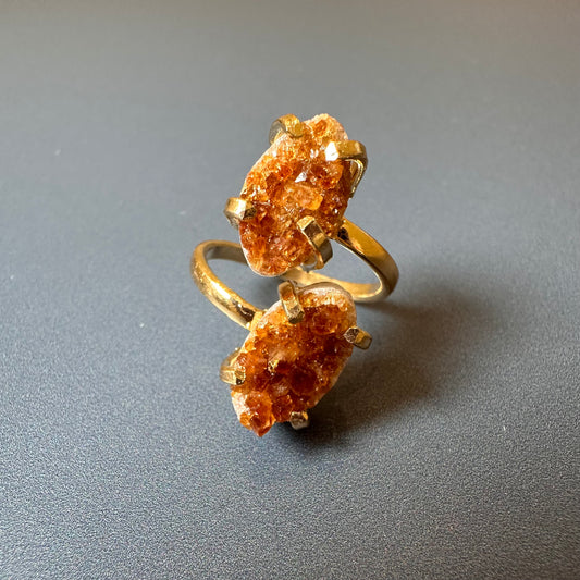 Dual oval citrine druzy cluster ring