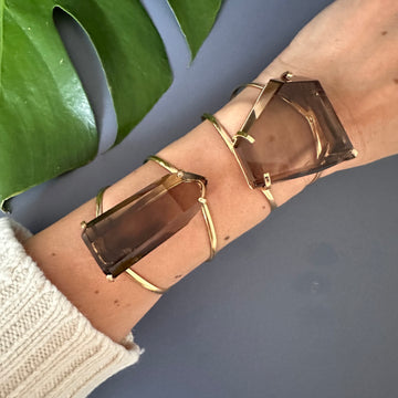 Freeform faceted bulky smoky quartz cuff bracelet