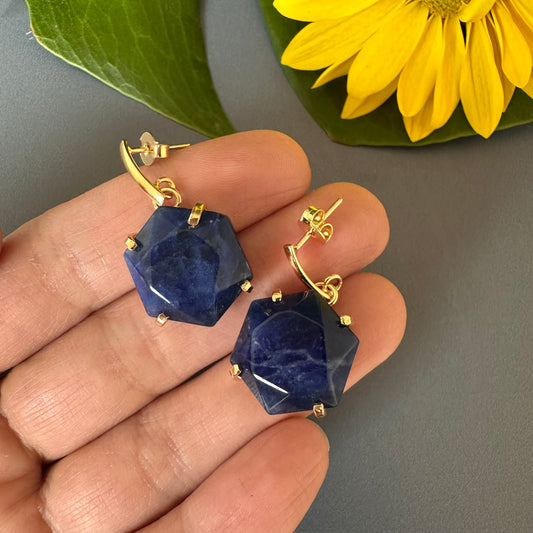 Sodalite hexagon drop earrings