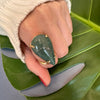 Dark green quartz pear shaped ring