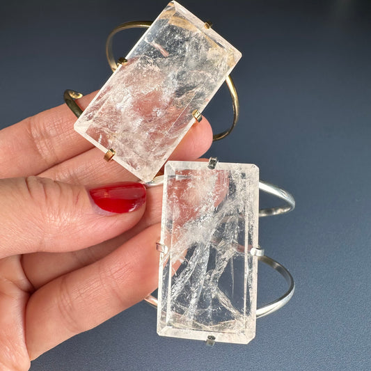 Medium faceted rectangle crystal quartz cuff bracelet