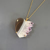 Oversized amethyst crystal slice heart pendant