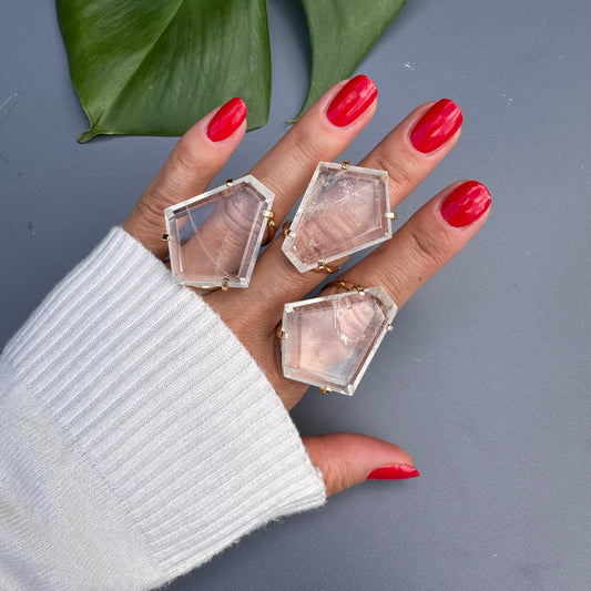 Lozenge crystal quartz ring