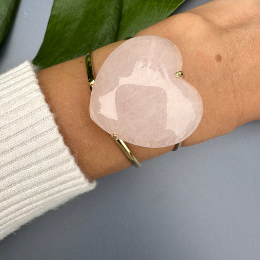 Rose quartz heart cuff bracelet