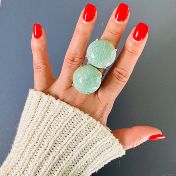 Amazonite round cabochon ring