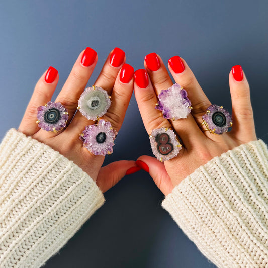 Small amethyst stalactite statement ring