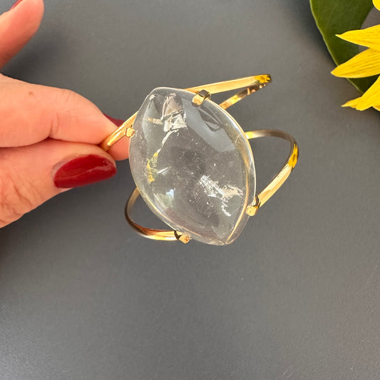 Clear crystal marquise gold cuff bracelet