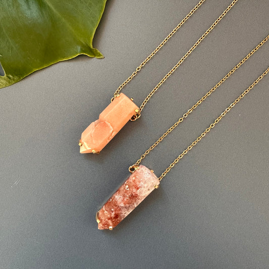 Pink amethyst point connector pendant