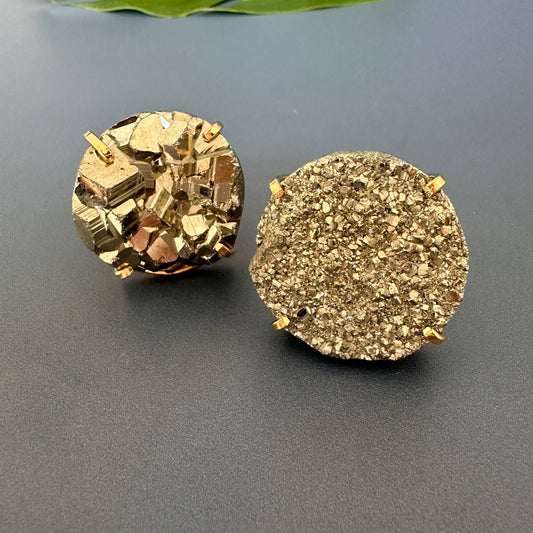 Cocktail large pyrite disk ring