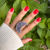 Druzy amethyst crescent moon ring