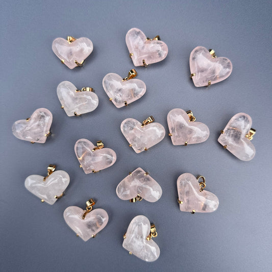 Rose quartz puffy heart pendant