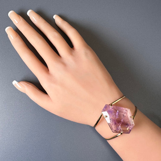 Amethyst freeform faceted cuff bracelet