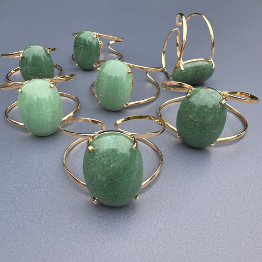 Green quartz oval cabochon cuff bracelet