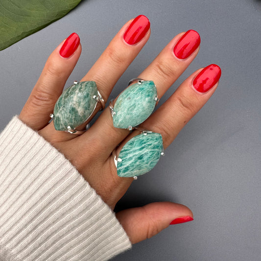 Amazonite marquise cabochon ring