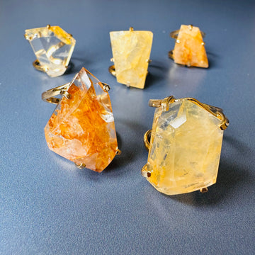 Golden healer freeform faceted ring