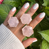 Rose quartz large hexagon ring