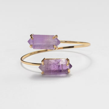 Amethyst double terminated crystal bangle bracelet