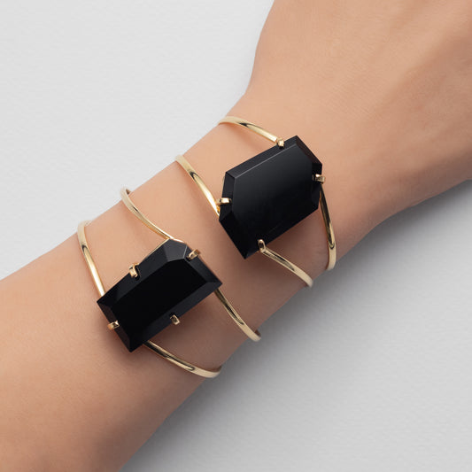 Black obsidian freeform faceted cuff bracelet