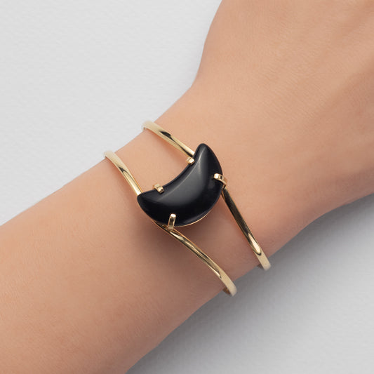 Black onyx crescent moon cuff bracelet