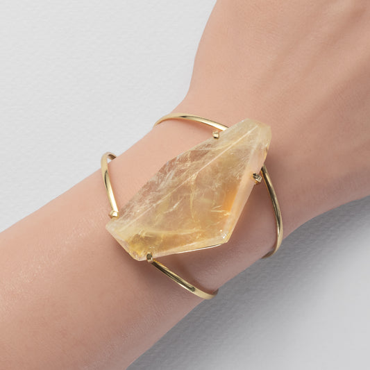 Chunky freeform faceted golden healer crystal cuff bracelet