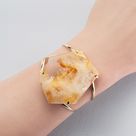Chunky freeform faceted golden healer crystal cuff bracelet