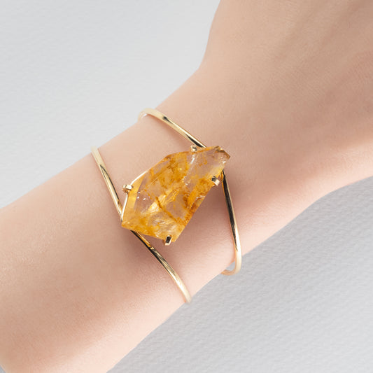 Golden healer freeform faceted cuff bracelet