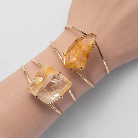 Golden healer freeform faceted cuff bracelet