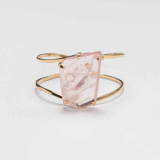 Rose quartz freeform faceted cuff bracelet