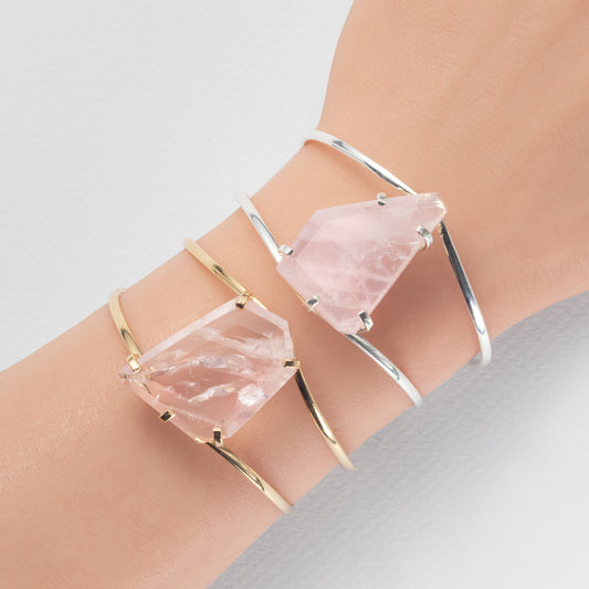 Rose quartz freeform faceted cuff bracelet