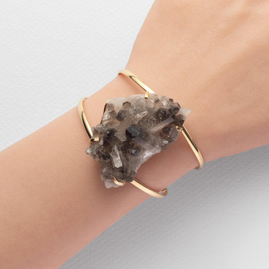 Smoky quartz cluster cuff bracelet