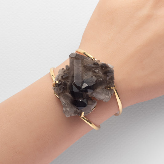 Smoky quartz cluster cuff bracelet