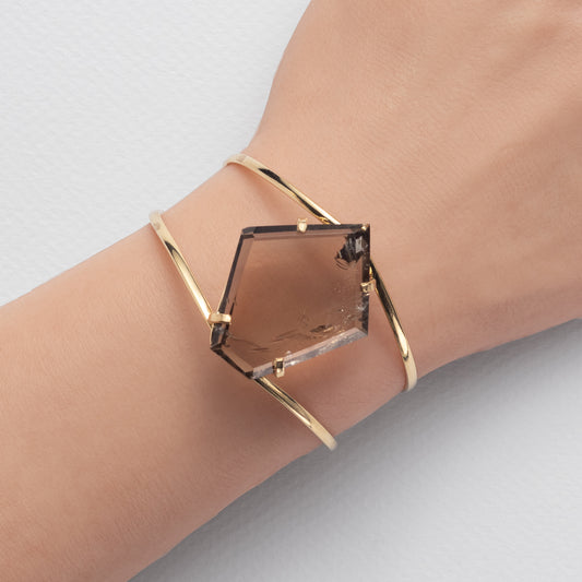 Freeform faceted smoky quartz cuff bracelet