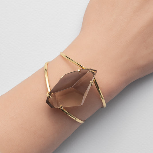 Chunky freeform faceted smoky quartz cuff bracelet